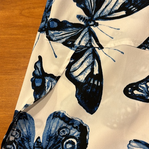 PAIGE BLOUSE TUNIC COLLAR 3/4 SLEEVE WHITE INDIGO BUTTERFLY SIDE FLAP SIZE PM - Picture 6 of 8